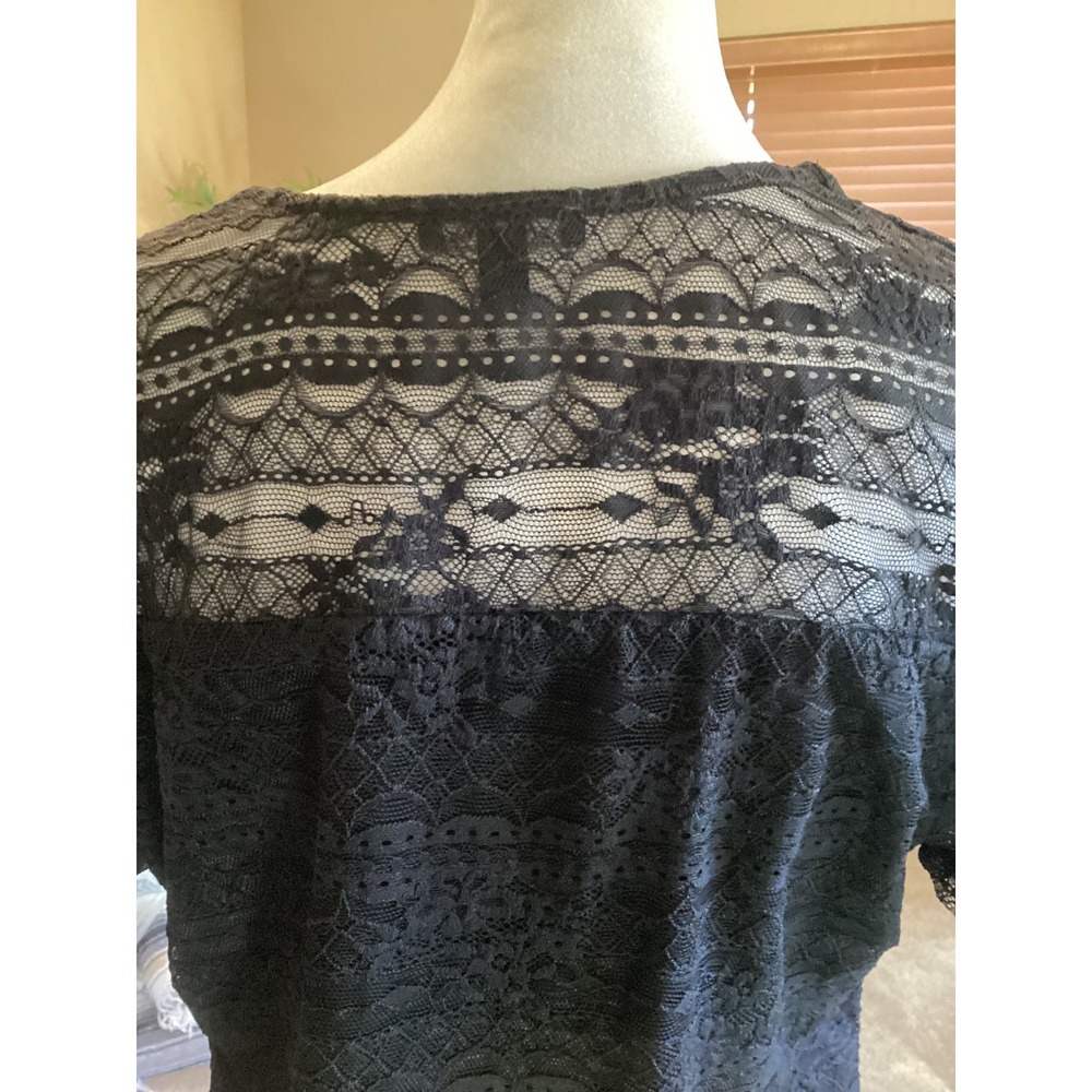 A.U.W. Womens Black Lace Boning Ruched V-Neck‎ Top Size L Romantic Witchy Goth - Picture 4 of 12
